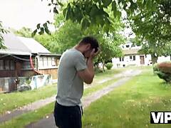 Vip4K. Pretty Granny's Granddaughter Flashes Pussy to Stranger