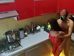 hidden cam spies horny milf rough pounding in kitchen steamy action