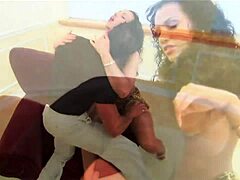 Brunette Bimbo Huge Fake Tits Jiggle in Brutal Armchair Cunt Pounding