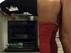 while waiting for my girlfriend i fucked her stepmom cleaning kitchen she let me cum in her ass