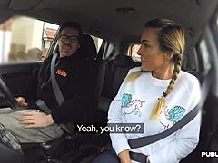 Busty tattooed milf, fuck me doggystyle in this public driving lesson car!