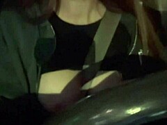 Italian Wife FLASHES JUICY BIG TITS on solo car ride