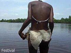 local african tribe woman takes tourist dick deep in tropical forest stream