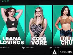 cuckold milf lexi luna stares as husband face fucks babysitter serena hill rough doggystyle cum eyes!