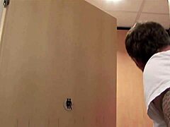 busty brunette milfs suck cock ride doggystyle and lick shaved pussy in bathroom 4some