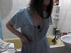 sweet cute brunette housewife flashes shaved pussy ass in shower solo erotic homemade