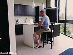 girl begs for huge cock while guy ignores her for work on desk fingering wet pussy first