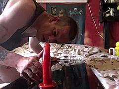 bisexual crossdresser slams dildo ass to mouth deepthroat begs real cock fuck