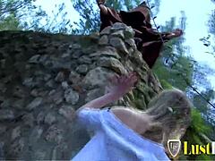 naughty french blonde rides monk deep in forest