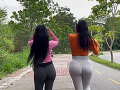 POV colombian jenifer play and louis girl 69 anal with boyfriend's cock outdoors