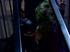 WOW, KATWOMAN JENNIFER DARK prowls prison cage for monster cock 3way pounding!
