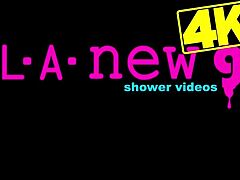 hey mommy, this bronze-skin petite milf model strips for photoshoot then takes a steamy shower on sofa casting