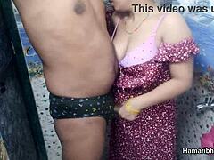 Indian Desi Bhabhi Handjob Ends with Husband Cum on Sexy Blue Panties