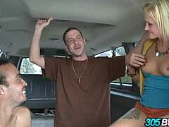 Slim blonde tara lee sucks for cash in public car?
