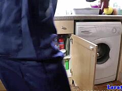 English Milf's Tattooed Tits Bounce in Stockings During Cheeky Plumber Facial