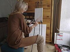 painting her cute pussy flower with glasses and boots