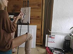 painting her cute pussy flower with glasses and boots
