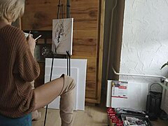 painting her cute pussy flower with glasses and boots