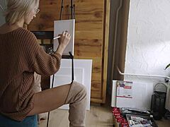 painting her cute pussy flower with glasses and boots