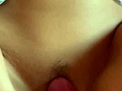 our homemade bimbo wife in lingerie drops to her knees for quickie titjob and blowbang