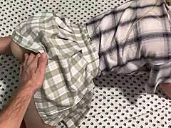 pov stepdad fucks blonde stepdaughter doggystyle rough on creaky bed homemade moans