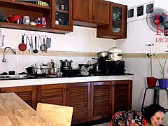 damn, this curvy housewife maid in pantyhose rips clothes for kitchen orgasm