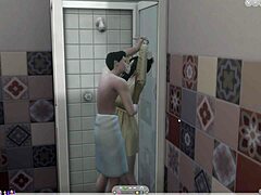 Fun moments before jumping in the shower together