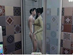 Fun moments before jumping in the shower together