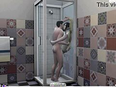 Fun moments before jumping in the shower together