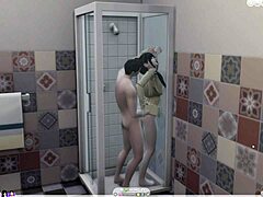 Fun moments before jumping in the shower together