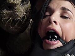 Busty Slave Shackled Whipped Deepthroated And Gagged Hard!