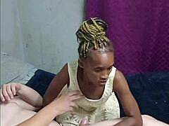 Black Braided Young Slut Sucks Masked Man's White Cock! Yellow Dress Ride Turns to Doggystyle Pounding