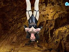 hot amateur teen in bat costume masturbates upside down hairy pussy wet epic orgasm