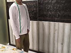 Chubby milf's fat tits bounce wildly during raw tailor doggystyle pounding