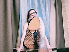imagine aunt in glasses fishnets flirting dirty with her big clit hairy pussy