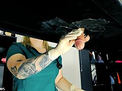 Naughty Nurse Milks Patient's Huge Cock with Toys, Latex Gloves and Jizz Explosion on Desk