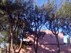 Stepmom in skimpy bikini flashes huge ass and tits in backyard for stepson