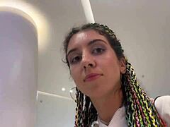 Crazy babe gives HUGE cumshot facial after POV blowjob in public mall toilet