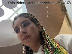 Crazy babe gives HUGE cumshot facial after POV blowjob in public mall toilet