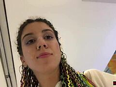 Crazy babe gives HUGE cumshot facial after POV blowjob in public mall toilet