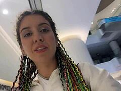 Crazy babe gives HUGE cumshot facial after POV blowjob in public mall toilet