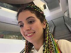 Crazy babe gives HUGE cumshot facial after POV blowjob in public mall toilet