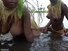 Zulu Wives' Big Black Tits Bathing Outdoors at Ranch