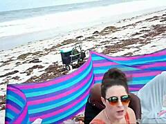 watch my hairy milf wife take bbc creampie on caribbean nude beach cuckold voyeur