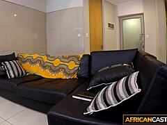 Big tits ebony milf strips naked in interview to fuck boss