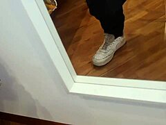 crazy sexy neighbor strips leather jacket flashes ass teases with dirty talk and piss play