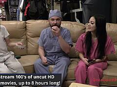 blaire celeste bound in latex nurse outfit for hospital patient humiliation tickling