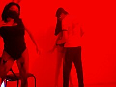 this scruffy man invites us to exclusive balcony catwalk for her sexy lingerie dance