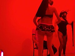 this scruffy man invites us to exclusive balcony catwalk for her sexy lingerie dance