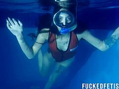 😍 helen star's sexy latina tits tease underwater with diving mask at pool 🏊‍♀️